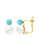 18K PENDIENTES ORO AMARILLO TURQUESA 3 MM PERLA 6 MM CIERRE CATALAN 18K PENDIENTES ORO AMARILLO TURQUESA 3 MM PERLA 6 MM CIERRE CATALAN