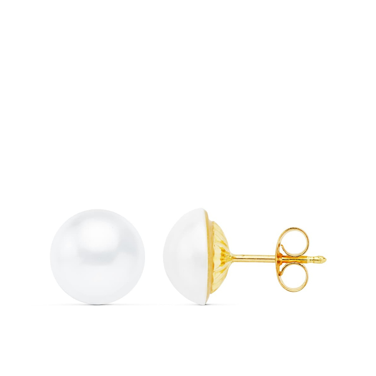 18K PENDIENTES ORO AMARILLO PERLA JAPONESAS 9 MM CIERRE PRESION