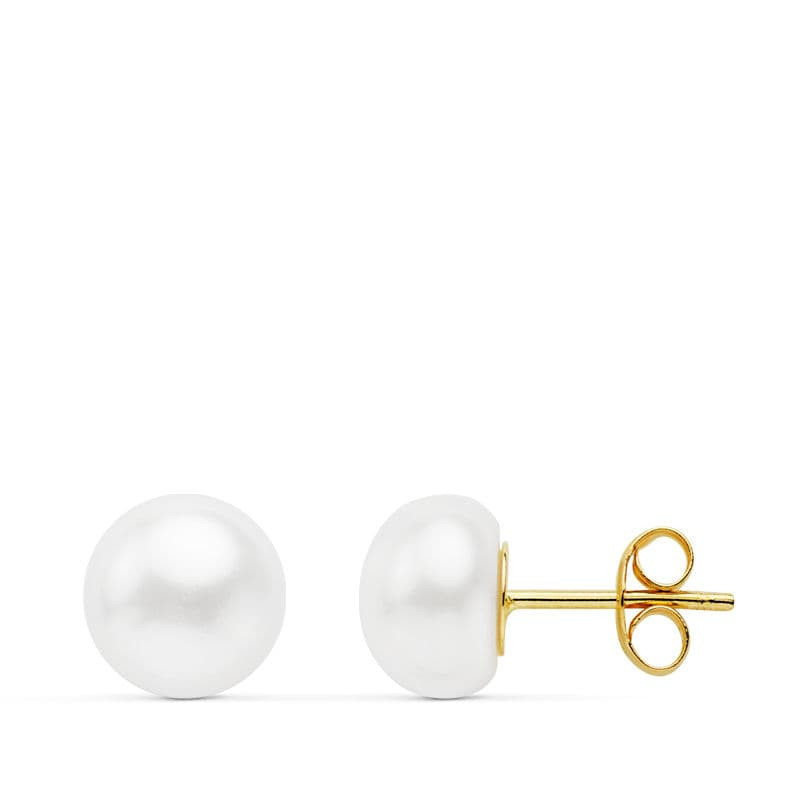 18K PENDIENTES ORO AMARILLO PERLA BOTON 8-8.5 MM CIERRE PRESION