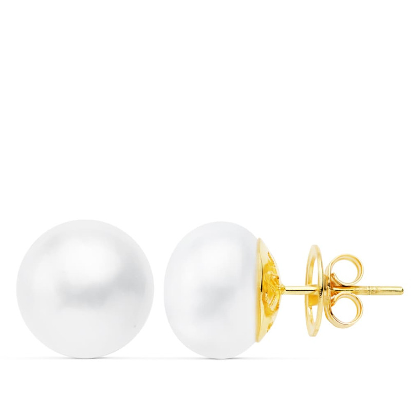 18K PENDIENTES ORO AMARILLO PERLA CULTIVADAS 12-13 MM CIERRE PRESION