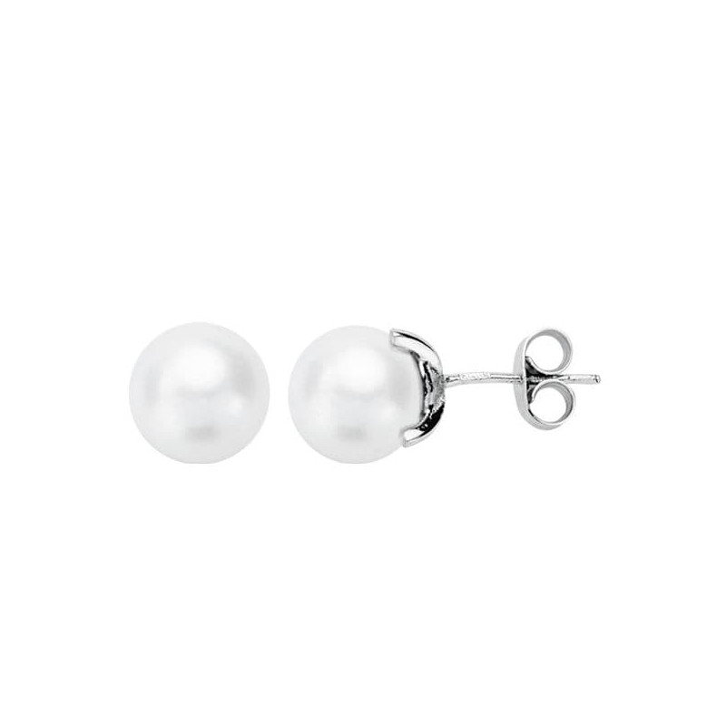 18K PENDIENTES PERLA CULTIVADA 7-7.5 MM ORO BLANCO CIERRE PRESION