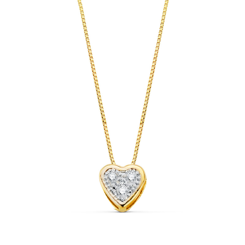 18K COLLAR ORO BICOLOR CORAZON CON CIRCONITAS 5MM CADENA 42 CM C. AMOR