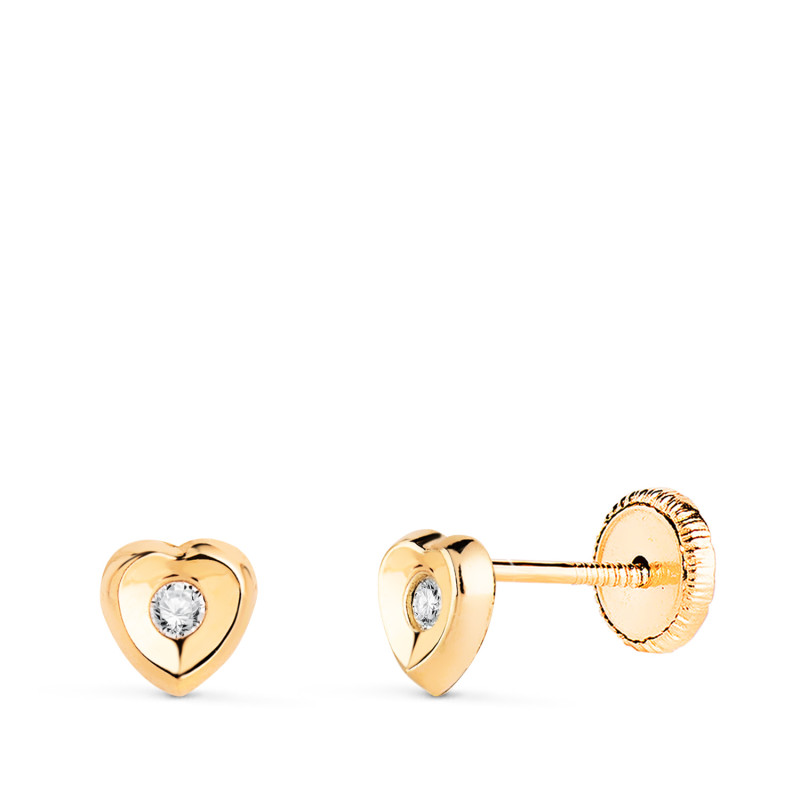 18K PENDIENTES ORO AMARILLO CORAZON CON CIRCONITA EN BRILLO. MEDIDA: 5 X 5MM. CIERRE TUERCA