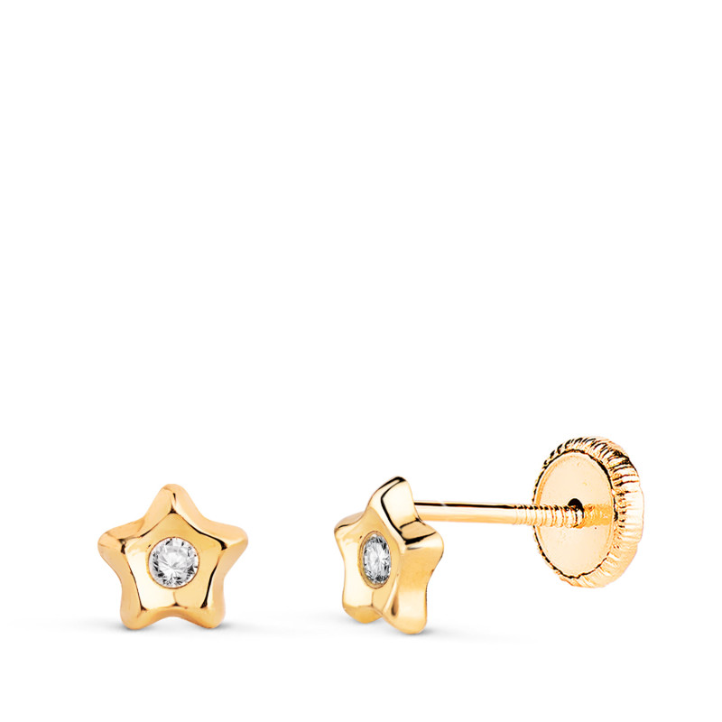 18K PENDIENTES ORO AMARILLO ESTRELLA CON CIRCONITA EN BRILLO. MEDIDA: 5 X 5MM. CIERRE TUERCA