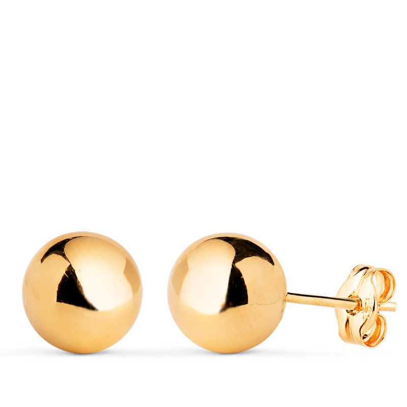 18K PENDIENTES ORO AMARILLO BOLA LISA BRILLA HUECA. ANCHO: 8 MM. CIERRE PRESION