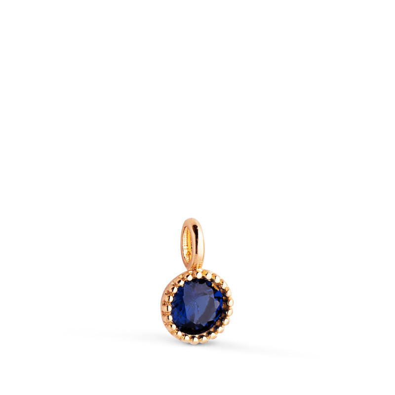 18K COLGANTE ORO AMARILLO REDONDO PIEDRA AZUL BORDES BOLITAS. MEDIDA: 8,5 X 5MM