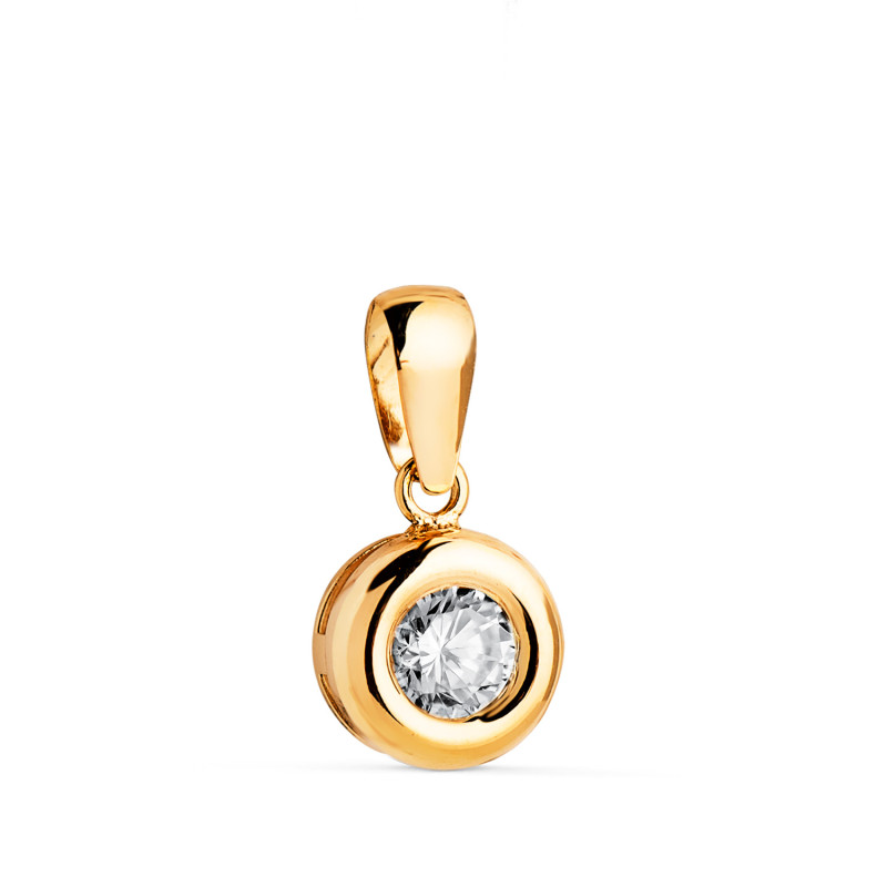 18K COLGANTE ORO AMARILLO CHATON 8MM DIAMANTE LABORATORIO TALLA BRILLANTE 5 MM 0,325 QTS. G-VS2.