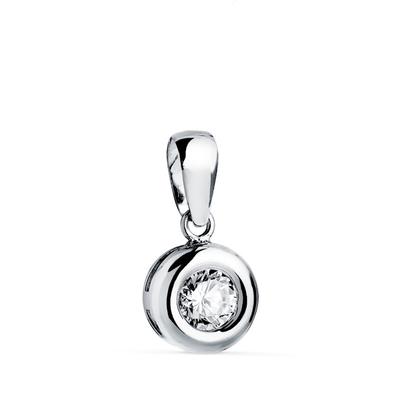 18K COLGANTE ORO BLANCO CHATON 8MM DIAMANTE LABORATORIO TALLA BRILLANTE 5 MM 0,325 QTS. G-VS2.