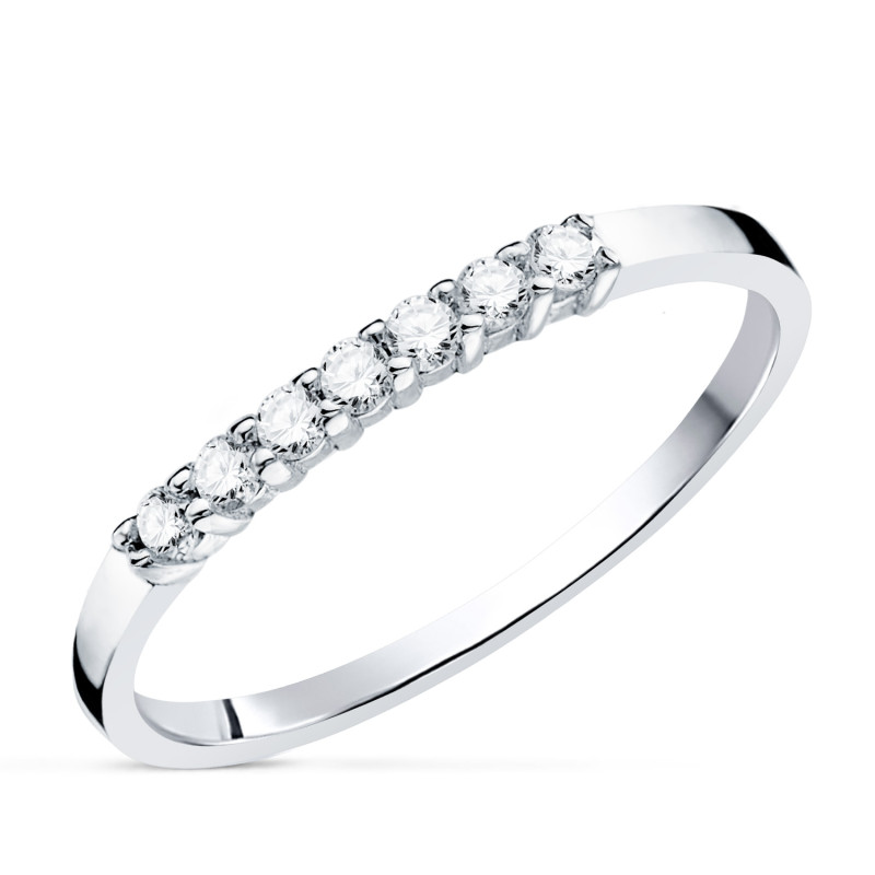 18K ALIANZA O ANILLO  ORO BLANCO 7 DIAMANTES DE LABORATORIO TALLA BRILLANTE 0,160 QTS. VS2-G