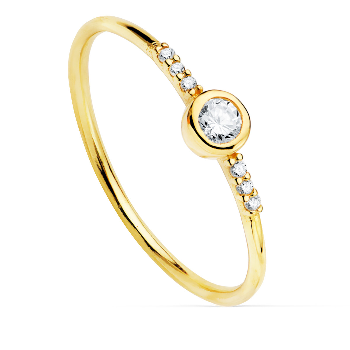 18K SORTIJA ORO AMARILLO DIAMANTES DE LABORATORIO 0,140  QTS. G-VS2. DIAMANTE 3 MM Y 6 DE 1 MM