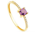 18K SORTIJA ORO AMARILLO 14 DIAMANTES DE LABORATORIO 0,070  QTS. G-VS2. AMATISTA 4X4 MM CUERPO 1 MM