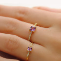 18K SORTIJA ORO AMARILLO 14 DIAMANTES DE LABORATORIO 0,070  QTS. G-VS2. AMATISTA 4X4 MM CUERPO 1 MM