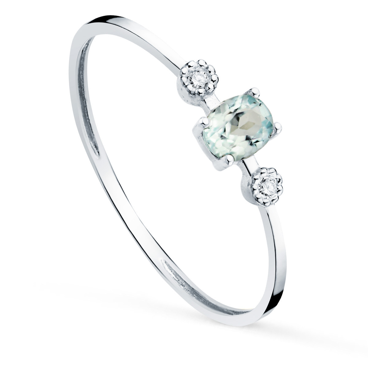18K SORTIJA ORO BLANCO Y DIAMANTES DE LABORATORIO 0,016 QTS. G-VS2  AGUAMARINA 4X3 MM CUERPO 1 MM