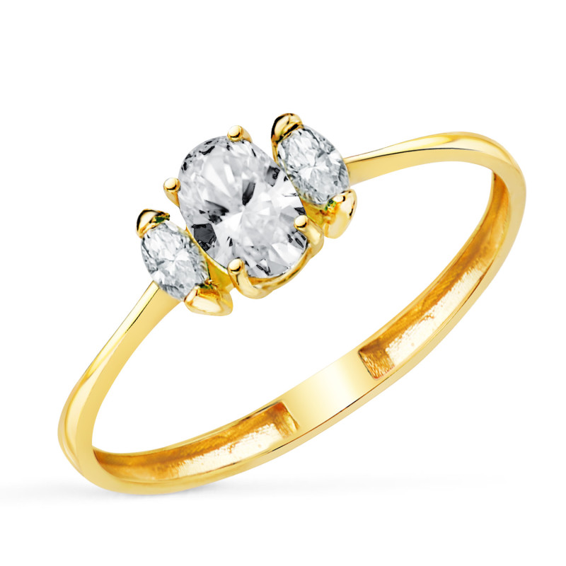 18K SORTIJA ORO AMARILLO 3 DIAMANTES DE LABORATORIO MARQUISE Y OVAL 6X4 MM. 0,49 QTES. VS2-E