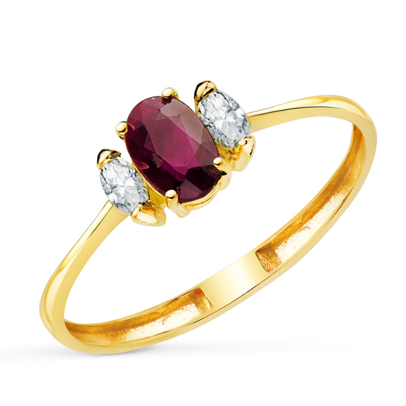 18K SORTIJA ORO AMARILLO RUBI FINO 6X4 MM 0,55 QT Y DIAMANTES LABORATORIO 0,134QT. E - VS2