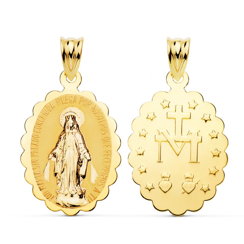 18K MEDALLA ORO AMARILLO ESCAPULARIO ORO AMARILLO VIRGEN DE LA MILAGROSA BRILLO 23x15 MM