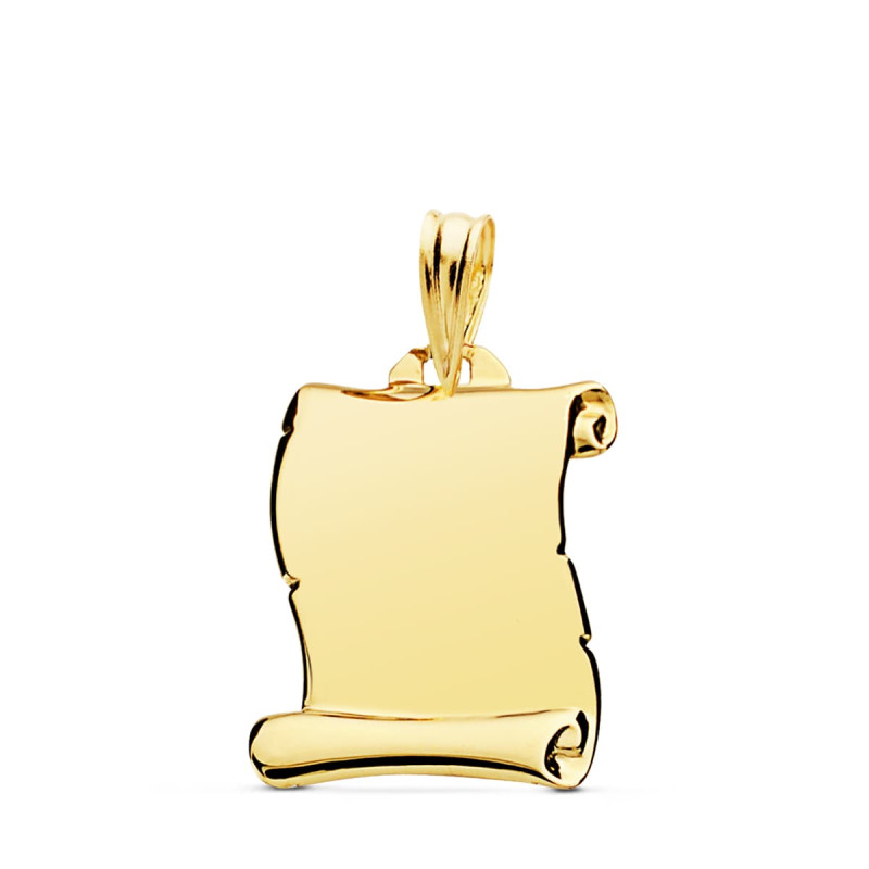 18K PLACA CHAPA COLGANTE PERGAMINO ORO AMARILLO LISO BRILLO 18X14 MM