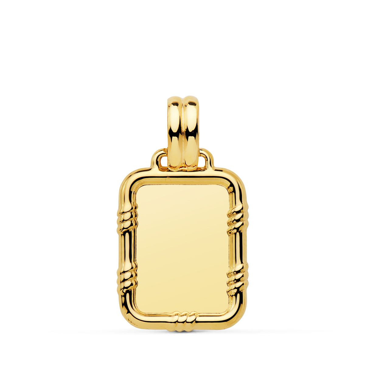 18K PLACA CHAPA ORO AMARILLO BRILLO CON BORDE 19X15 MM