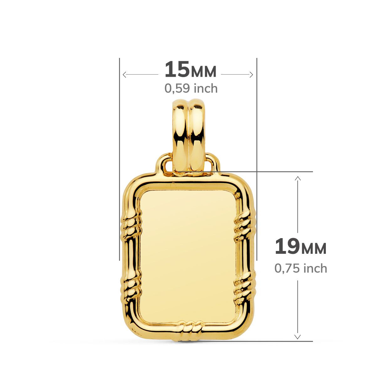 18K PLACA CHAPA ORO AMARILLO BRILLO CON BORDE 19X15 MM