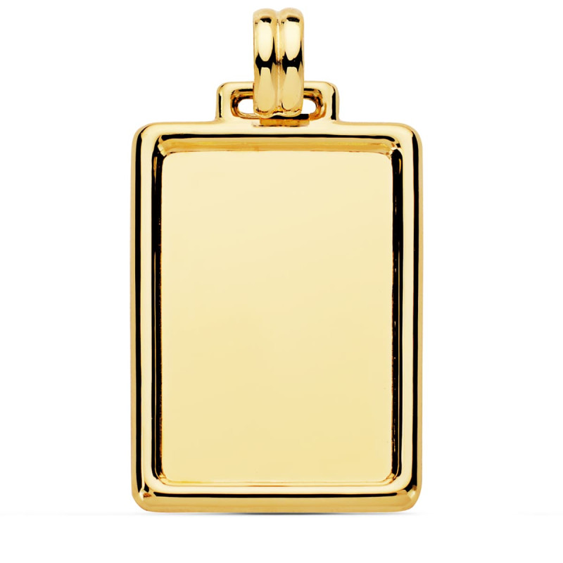 18K PLACA CHAPA LISA BRILLO BORDE ORO AMARILLO 31X23 MM