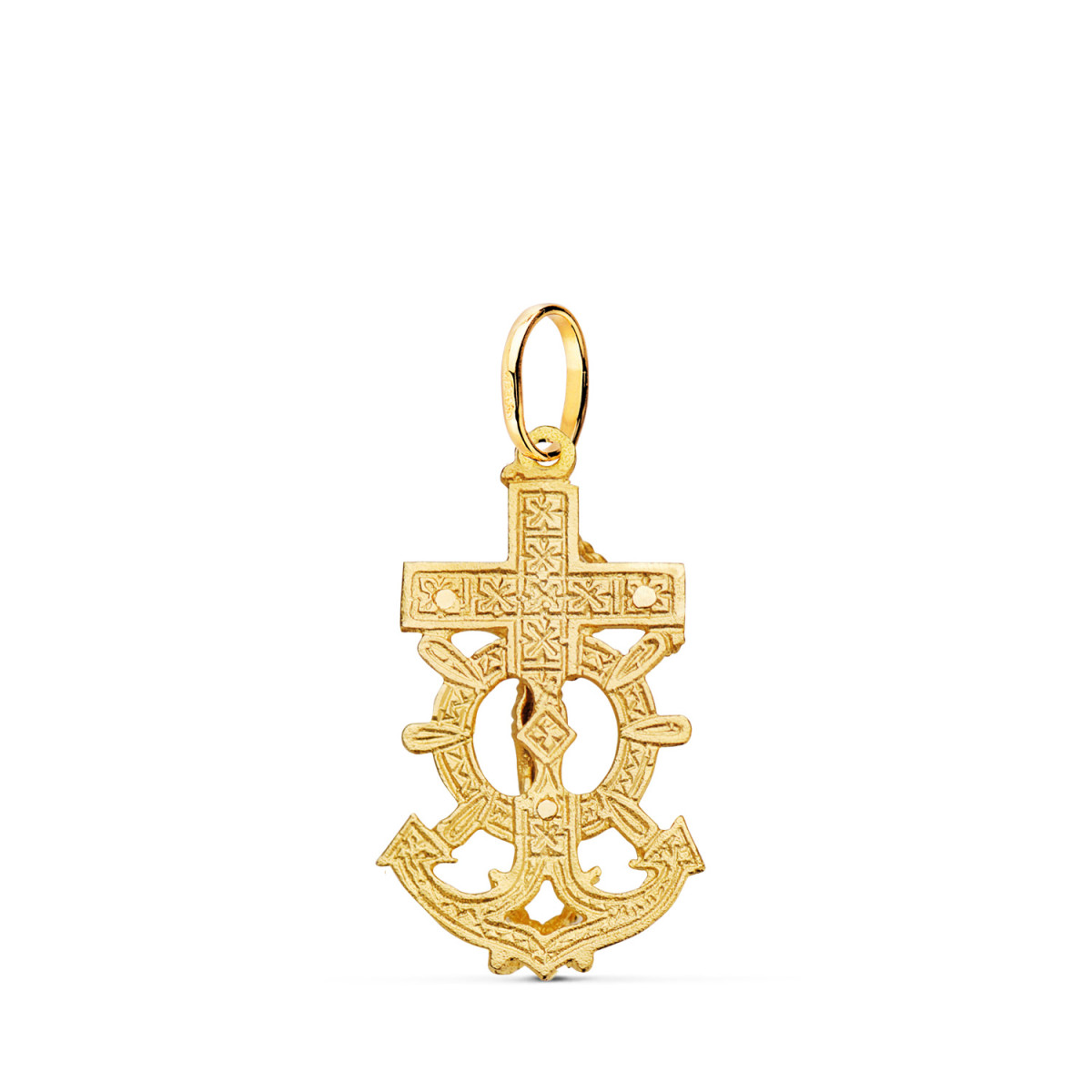 18K CRUZ MARINERA ORO AMARILLO CON CRISTO TALLADA 28X16 MM