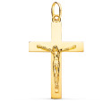 18K CRUZ ORO AMARILLO CRISTO MACIZA PALO RECTANGULAR BRILLO 38 X 24 MM
