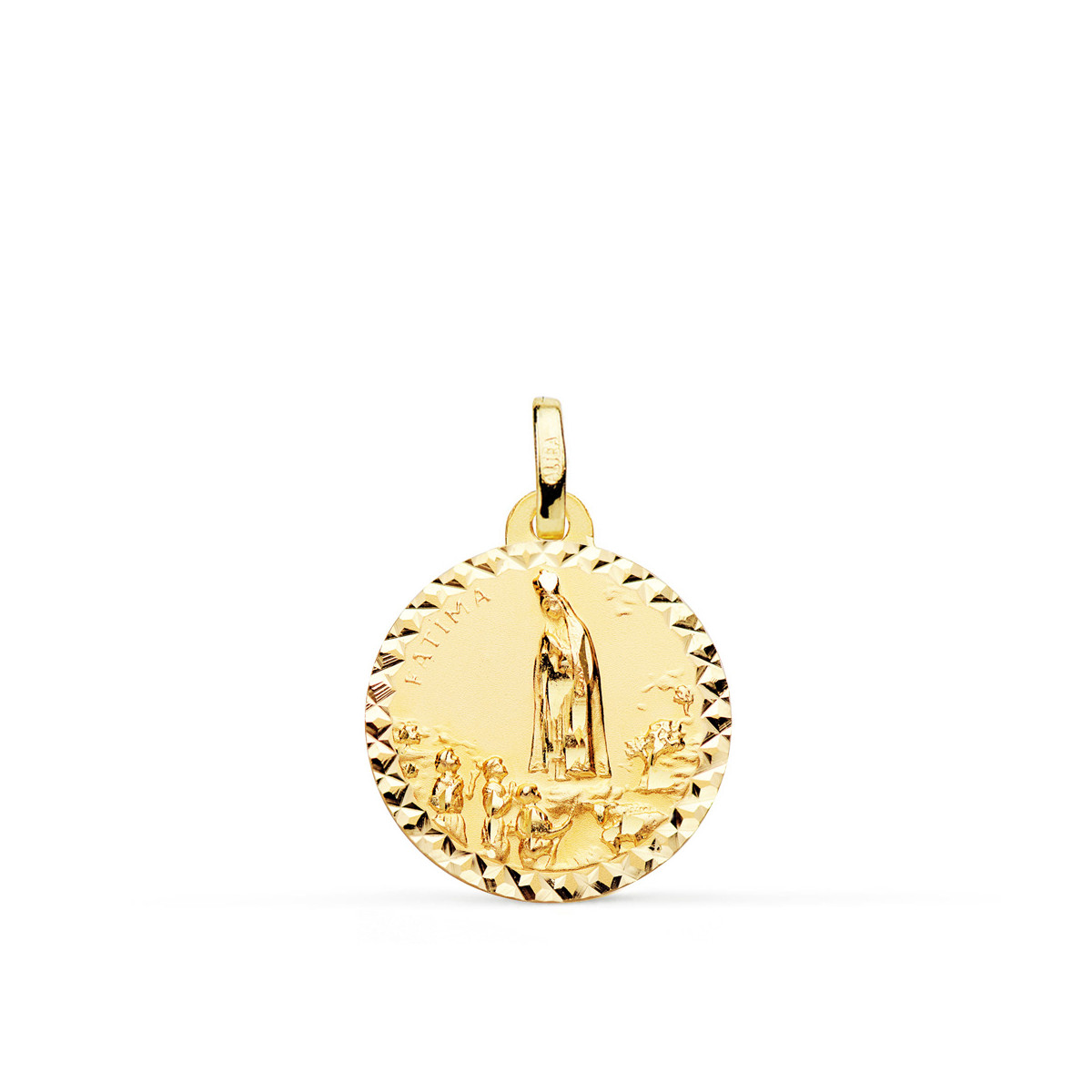 18K MEDALLA ORO AMARILLO VIRGEN DE FATIMA TALLA CRUZADA 18 MM