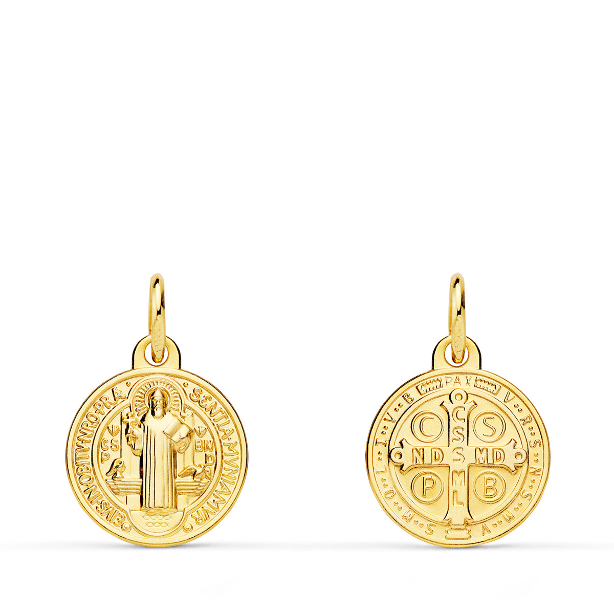 18K MEDALLA  ESCAPULARIO ORO AMARILLO SAN BENITO MONJE 12 MM MATIZADA