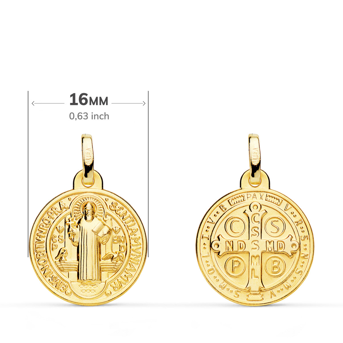18K MEDALLA ESCAPULARIO ORO AMARILLO SAN BENITO MONJE 16 MM MATIZADA