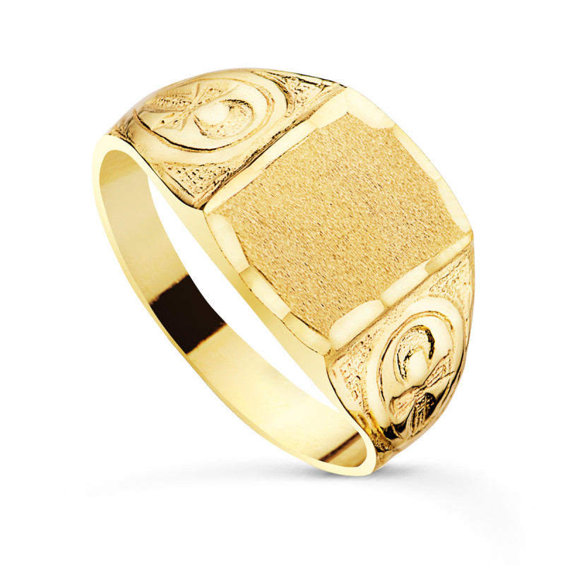 18K SELLO ORO AMARILLO CABALLERO SIMBOLO EGIPCIO  CRUZ DE LA VIDA BRILLO ANCHO 12X10 MM