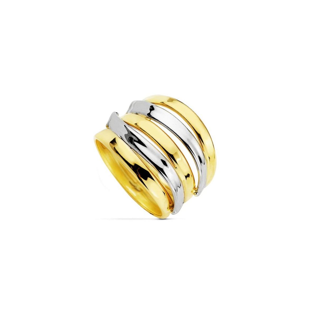 18K SORTIJA ORO BICOLOR 5 BANDAS BRILLO ANCHO 16 MM