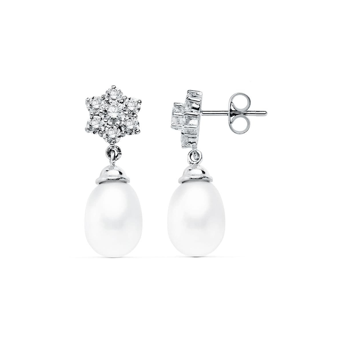 18K PENDIENTES PERLA ORO BLANCO 24X9 MM CIERRE PRESION