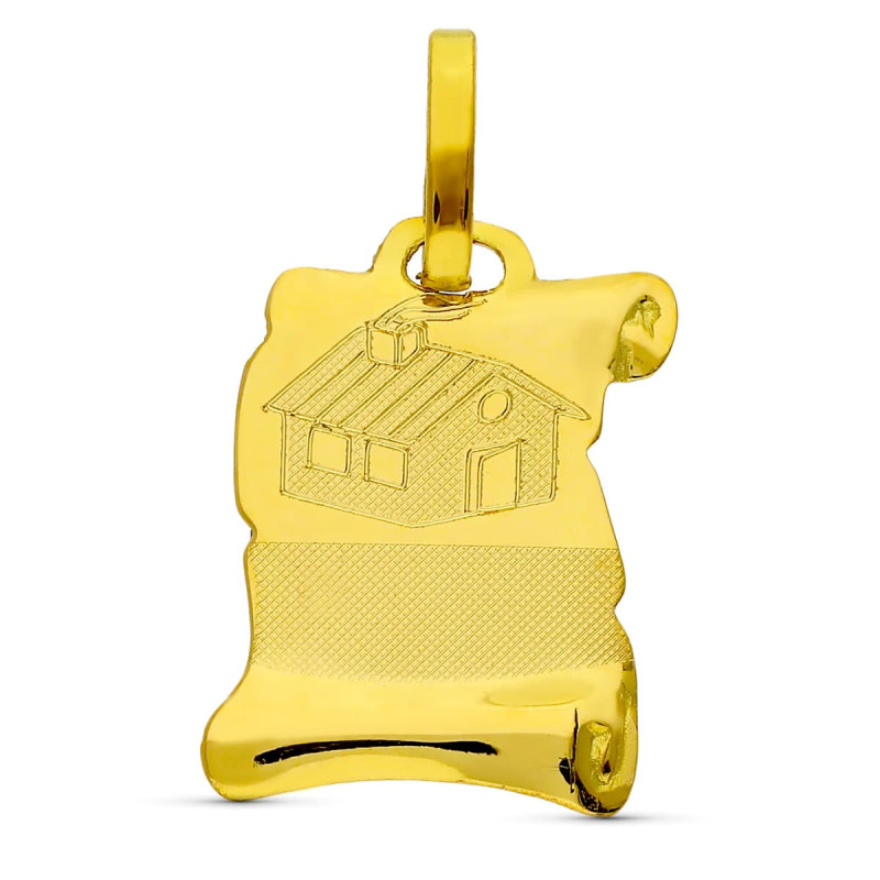 18K COLGANTE PERGAMINO ORO AMARILLO CASITA 16X12 MM