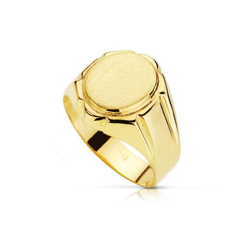 18K SELLO ORO AMARILLO HUECO TALLADO OVAL ZONA GRABADO 12 X 10.5 MM