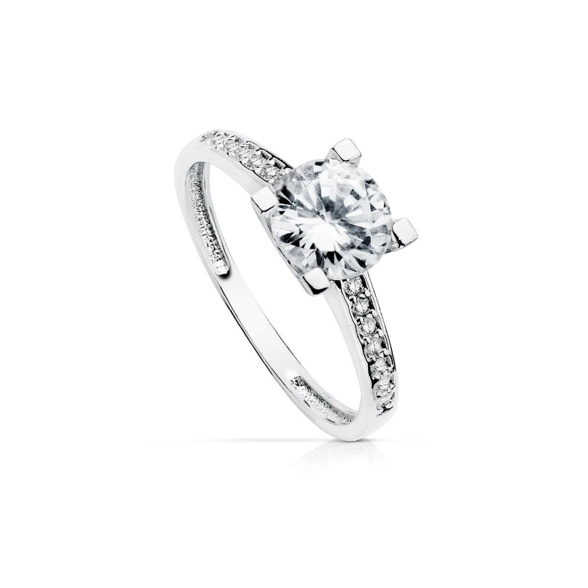 18K SOLITARIO ORO BLANCO CON CIRCONITA y 4 GARRAS CON CIRCONITA 7MM