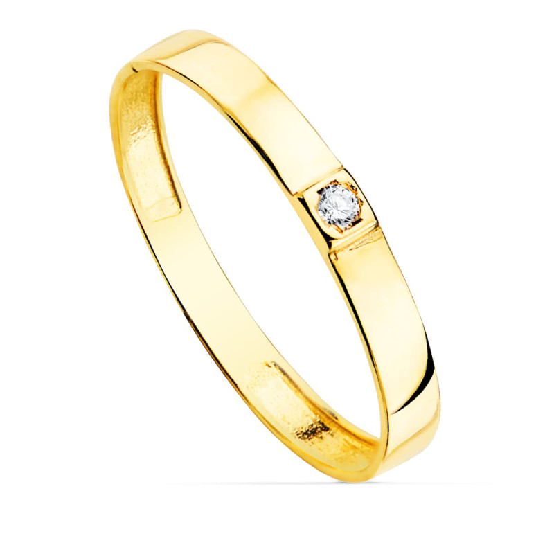 18K SORTIJA ORO AMARILLO BRILLO 1 CIRCONITA ANCHO 2.2 MM