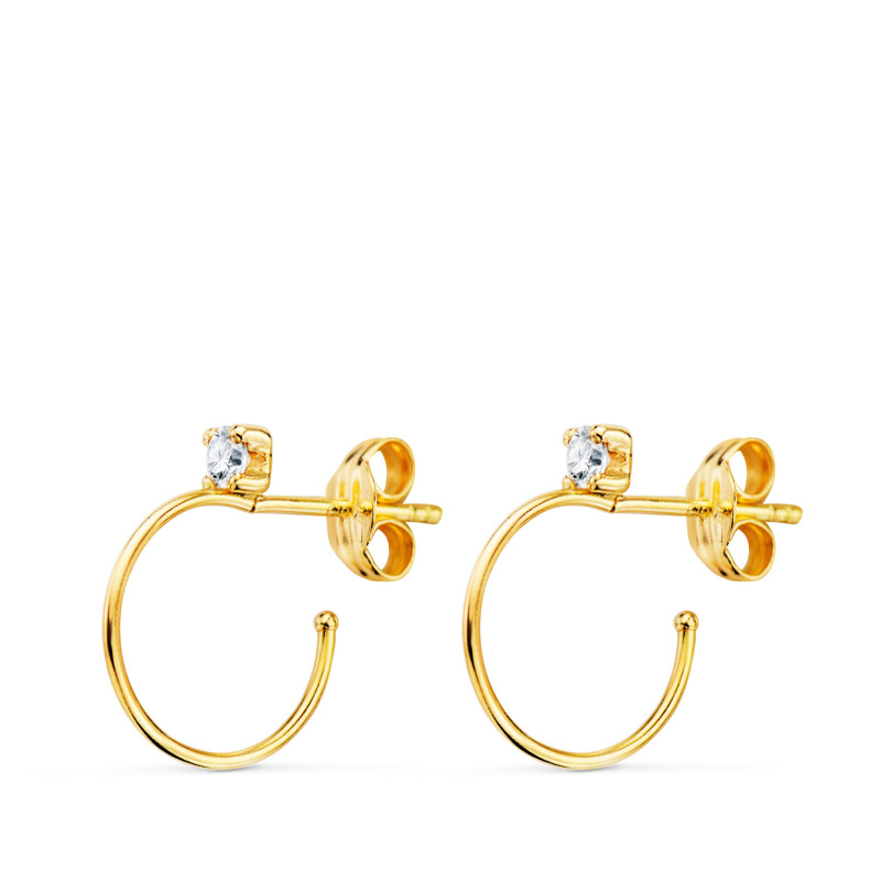 18K PENDIENTES ORO AMARILLO AROS ABIERTOS HILO FINO 0,5MM CON CIRCONITA 14 MM. CIERRE PRESION