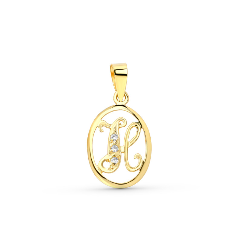 18K COLGANTE ORO AMARILLO LETRA H CON CIRCONITAS