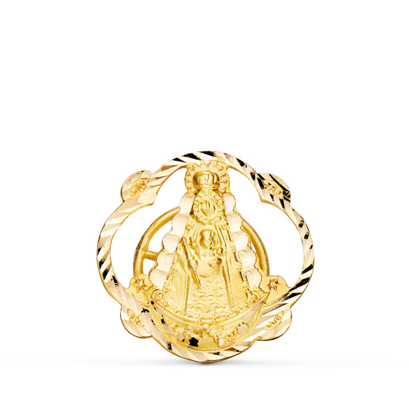 18K INSIGNIA SOLAPA ORO AMARILLO VIRGEN DEL ROCIO TALLADA 20X20 MM