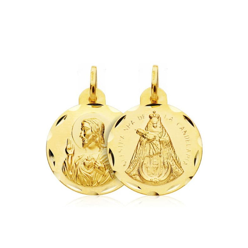 18K ESCAPULARIO ORO AMARILLO CORAZON DE JESUS VIRGEN DE LA CANDELARIA ORO AMARILLO 20 MM