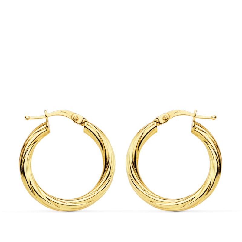 18K AROS ORO AMARILLO HUECOS BRILLO 21 MM