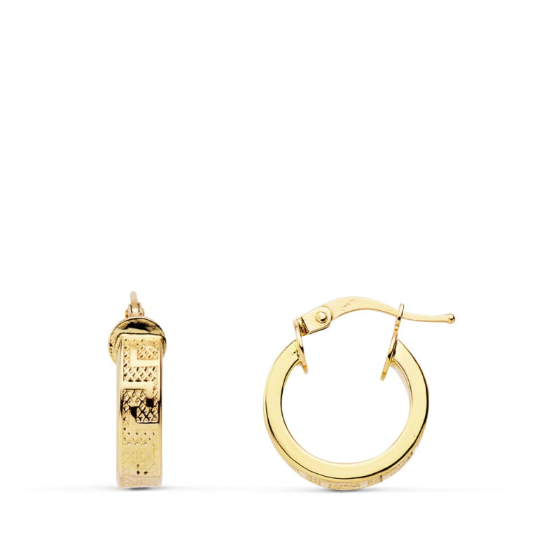 18K AROS ORO AMARILLO GRECA HUECOS 14 MM ANCHO 4MM