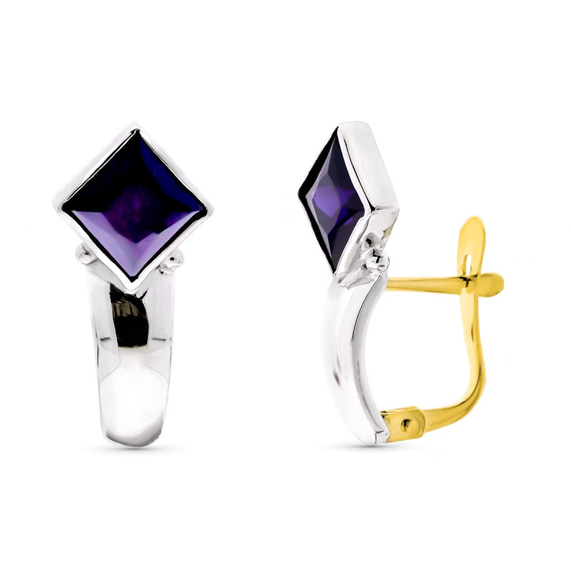 18K PENDIENTES ORO BLANCO CON PIEDRA DE COLOR CIERRE CATALÁN