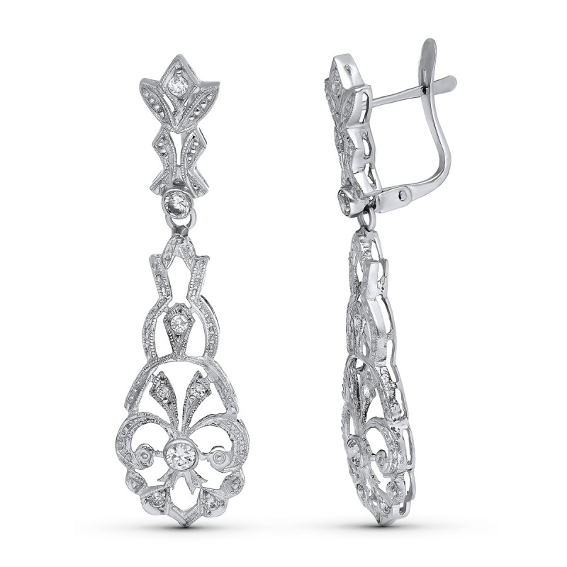 18K PENDIENTES ORO BLANCO LARGOS CIRCONITA CIERRE CATALÁN