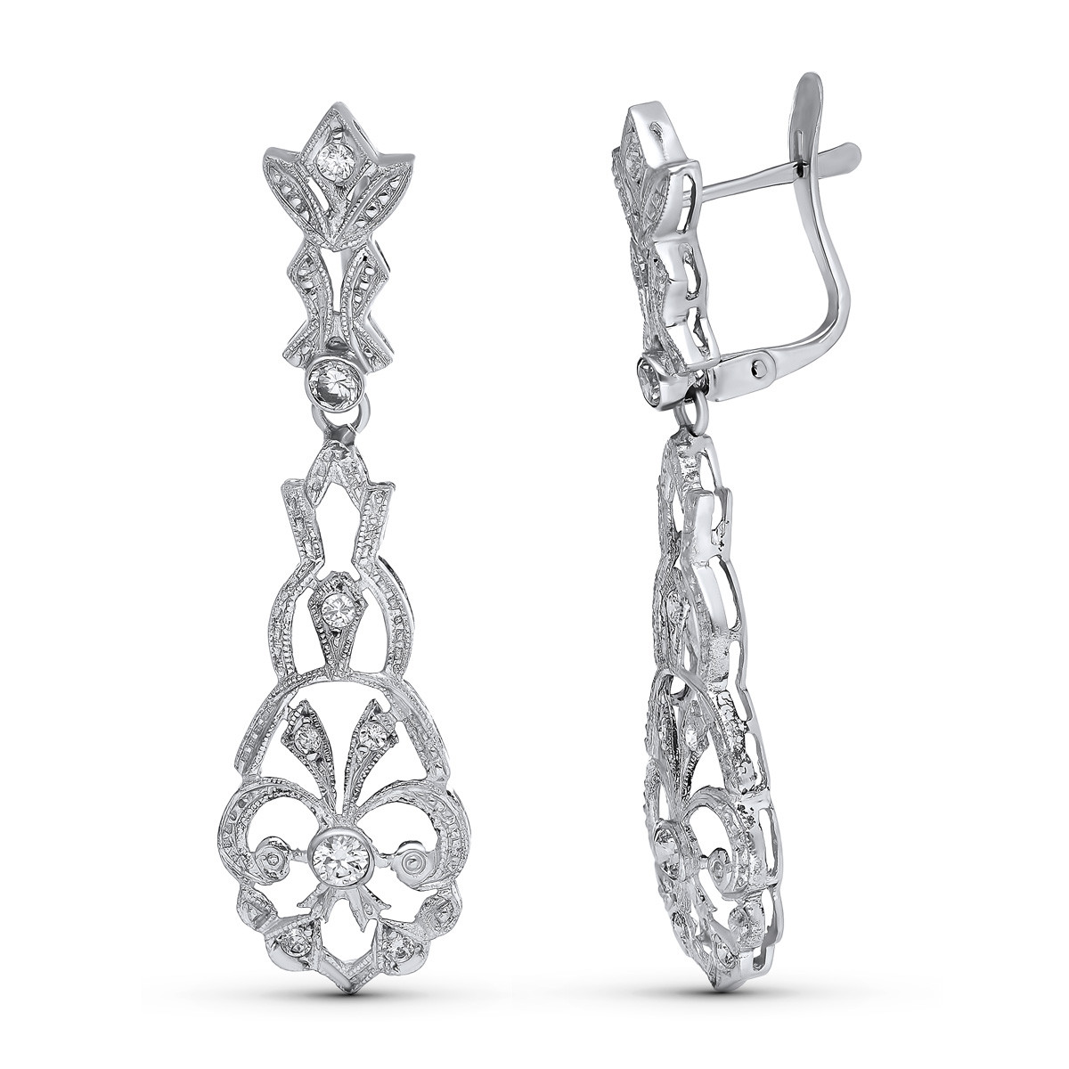 18K PENDIENTES ORO BLANCO LARGOS CIRCONITA CIERRE CATALÁN