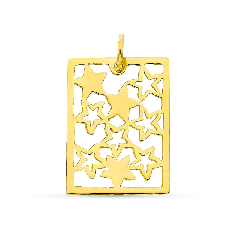 18K COLGANTE ORO AMARILLO RECTANGULO CALADO ESTRELLAS