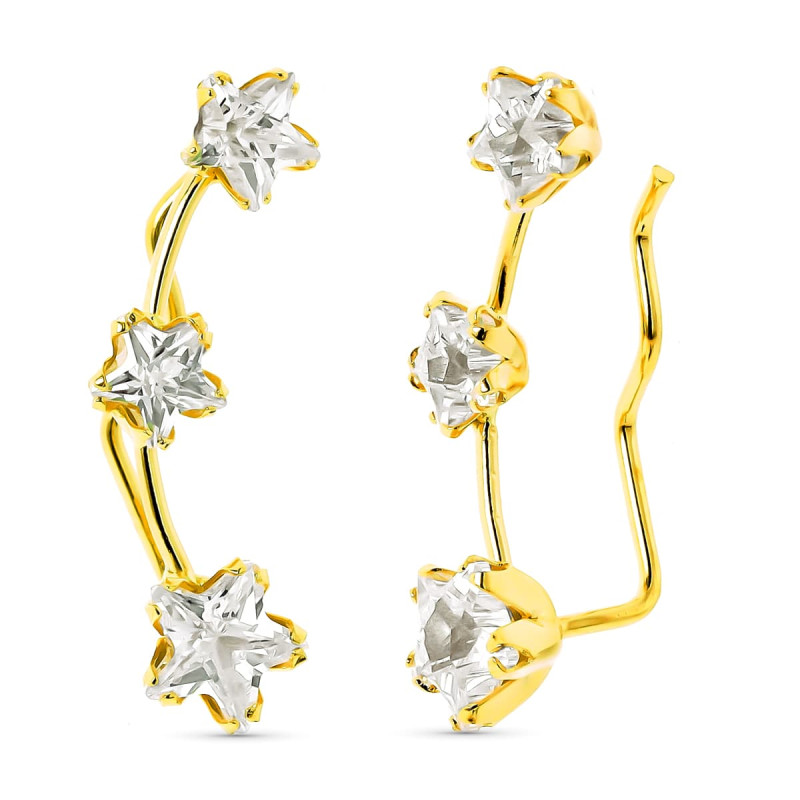 18K PENDIENTES TREPADORES ORO AMARILLO 3 CIRCONITA ESTRELLA