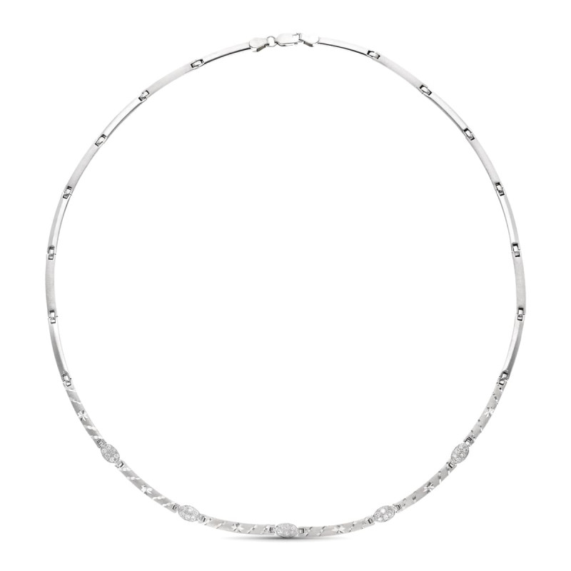 18K GARGANTILLA ORO BLANCO MATE Y BRILLO TALLADA CON CIRCONITAS