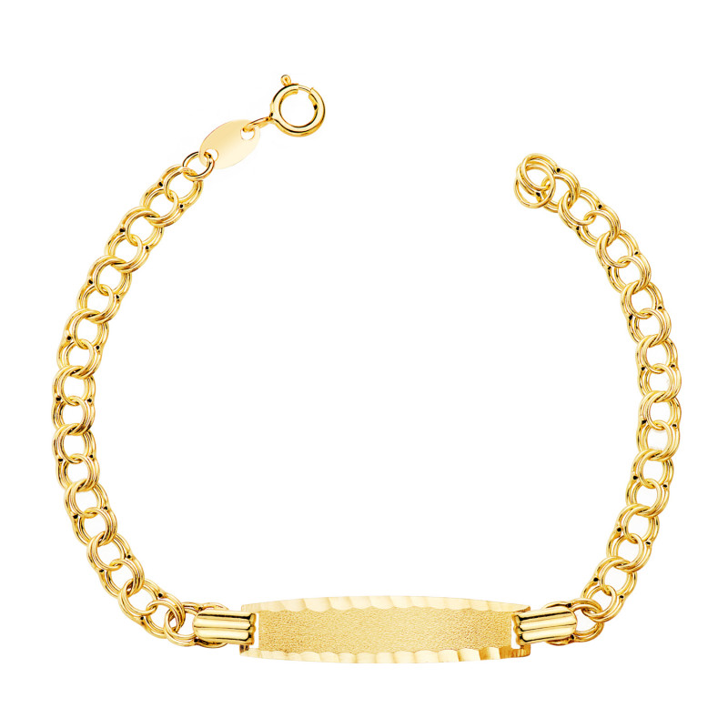 18K ESCLAVA ORO AMARILLO HUNGARA 14,5 CM  PLACA CHAPA TALLADA: 26X6MM