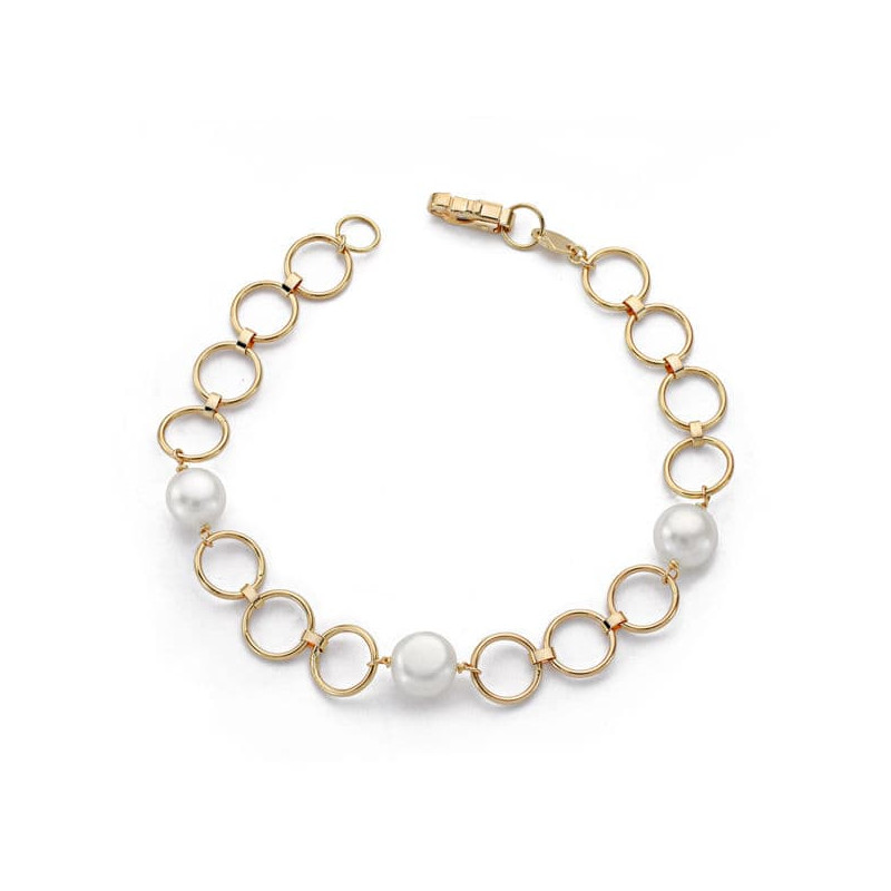 18K PULSERA ORO AMARILLO COMUNION PERLA CULTIVADA REDONDA 18CM